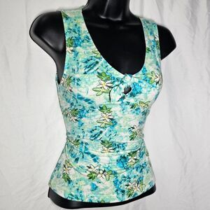 90s retro blue green floral whimsigoth keyhole vintage sleeveless blouse